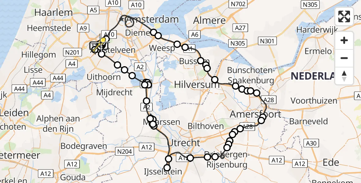 Routekaart van de vlucht: Politieheli naar Schiphol, Aalsmeer