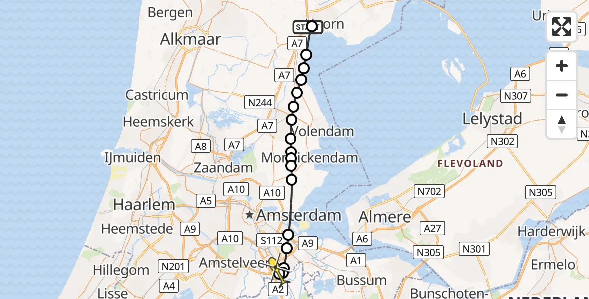 Routekaart van de vlucht: Lifeliner 1 naar Academisch Medisch Centrum (AMC), Mercuriushof