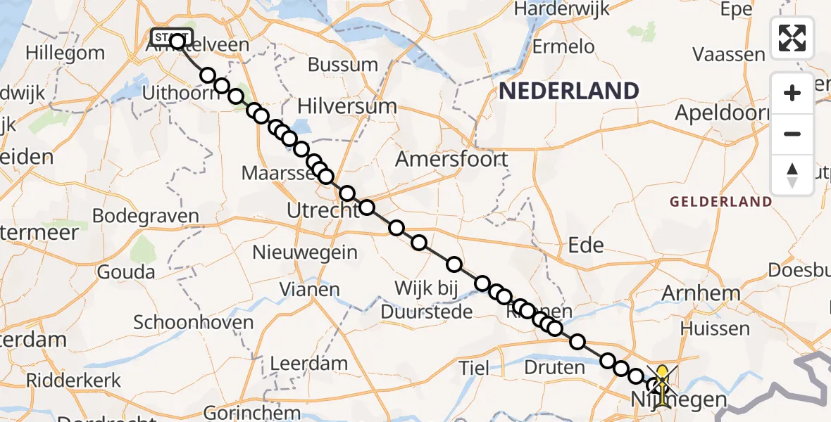 Routekaart van de vlucht: Politieheli naar Nijmegen, Nieuwe Meerlaan