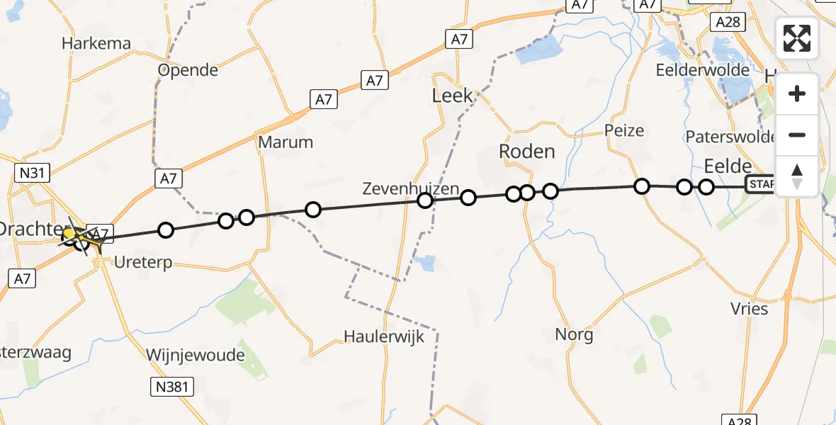 Routekaart van de vlucht: Lifeliner 4 naar Vliegveld Drachten, Molenweg