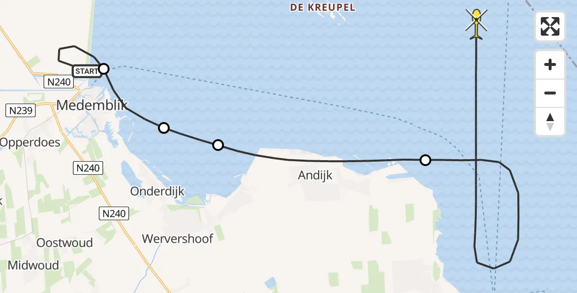 Routekaart van de vlucht: Kustwachthelikopter naar Enkhuizen, Zuiderdijkweg