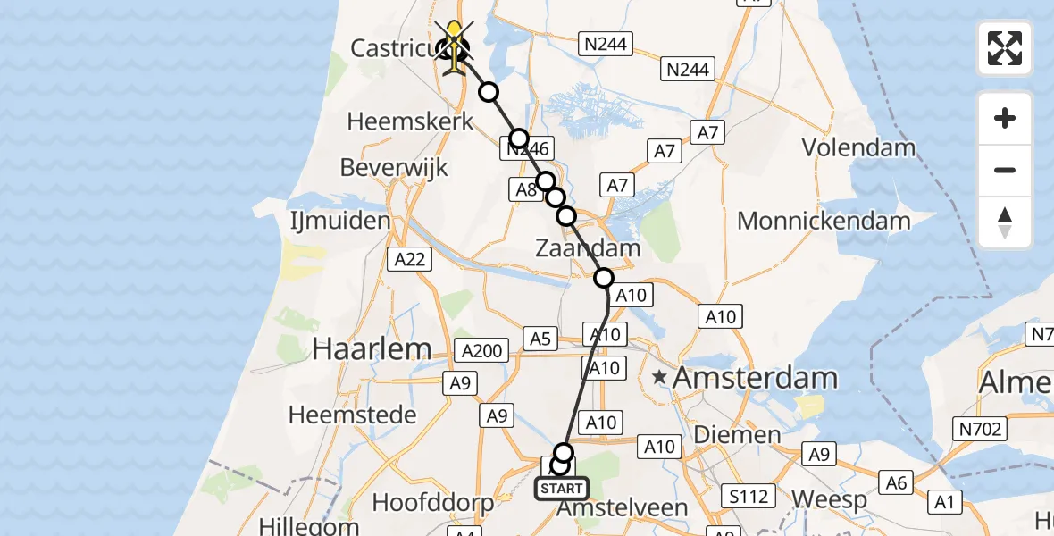 Routekaart van de vlucht: Politieheli naar Limmen, Startingerweg