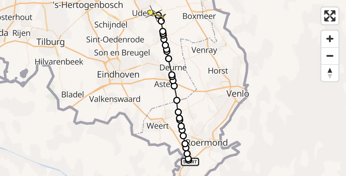 Routekaart van de vlucht: Lifeliner 3 naar Vliegbasis Volkel, Amalialaan
