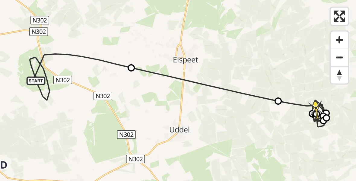 Routekaart van de vlucht: Politieheli naar Vaassen, Postweg