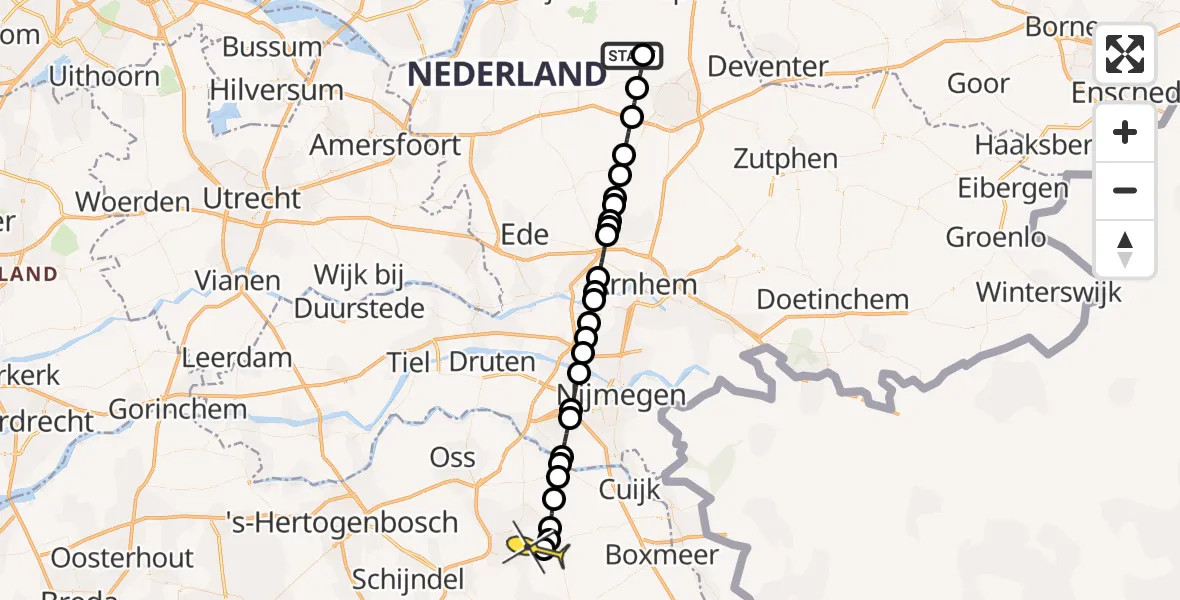 Routekaart van de vlucht: Politiehelikopter naar Vliegbasis Volkel, Enkhoutweg