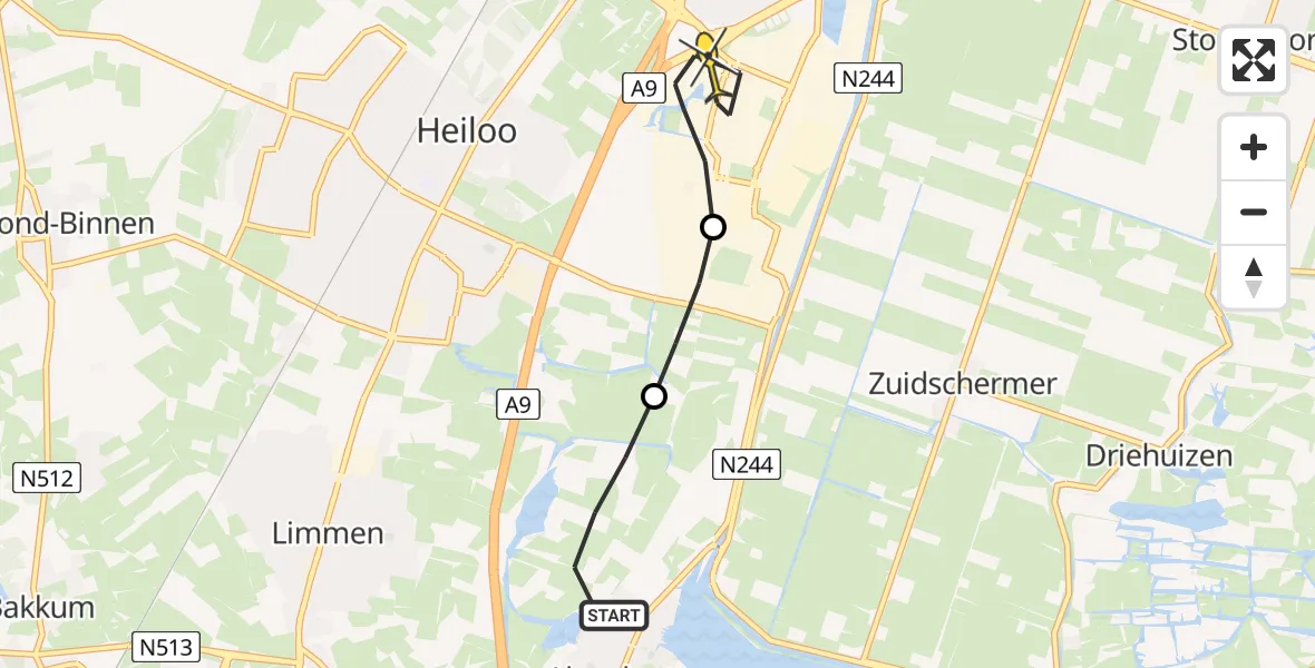 Routekaart van de vlucht: Lifeliner 1 naar Alkmaar, Mientsloot