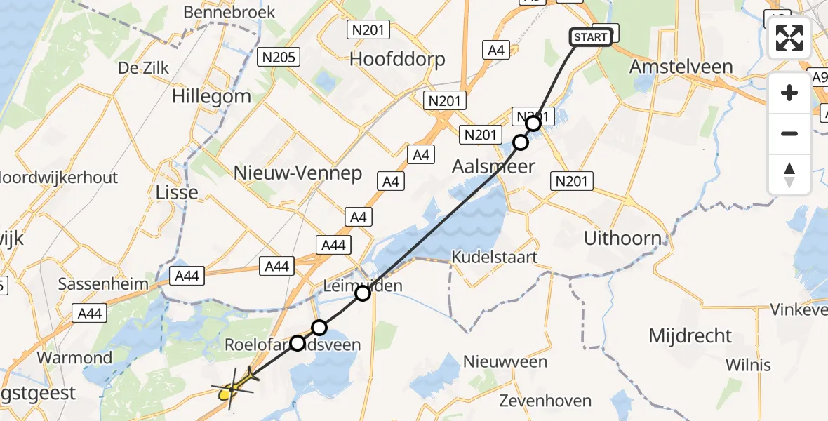 Routekaart van de vlucht: Politieheli naar Rijpwetering, Westerkimweg