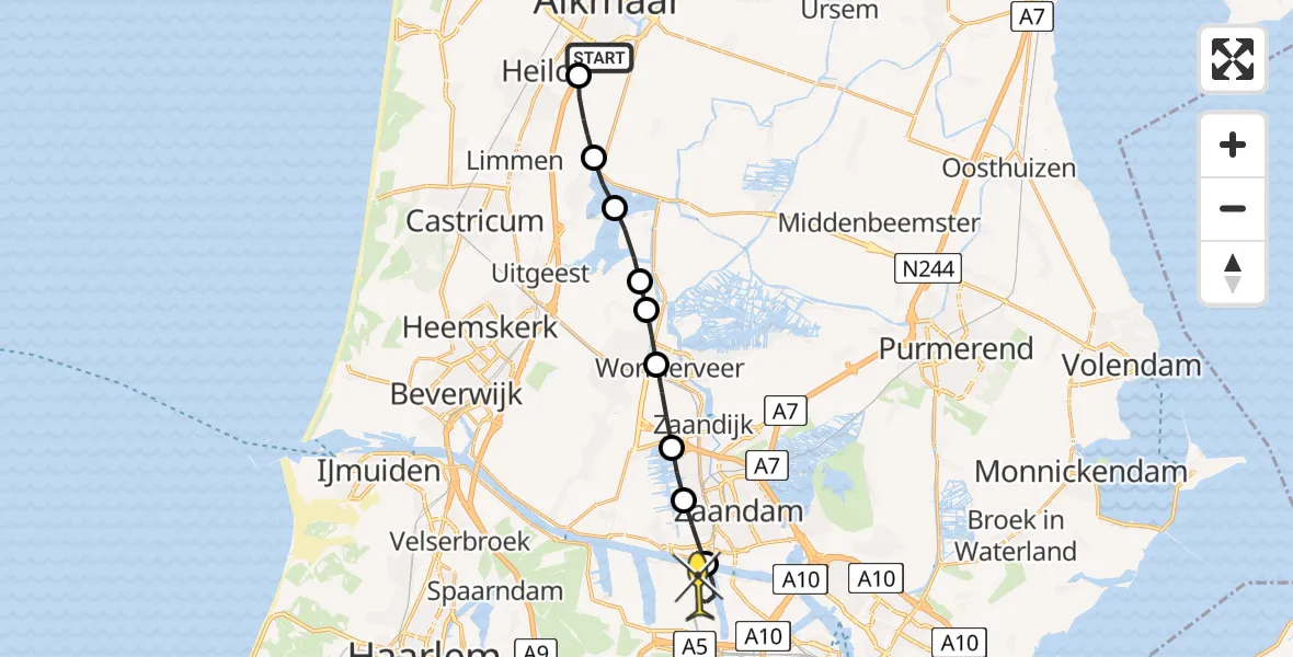 Routekaart van de vlucht: Lifeliner 1 naar Amsterdam Heliport, Hornweg