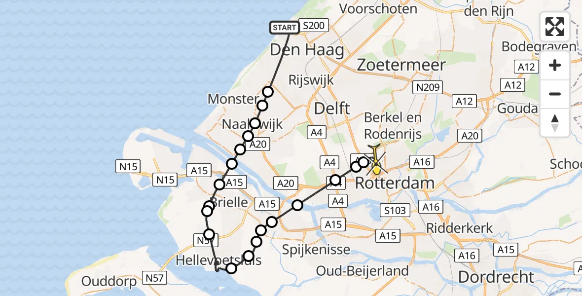 Routekaart van de vlucht: Lifeliner 2 naar Rotterdam The Hague Airport, Helmstraat