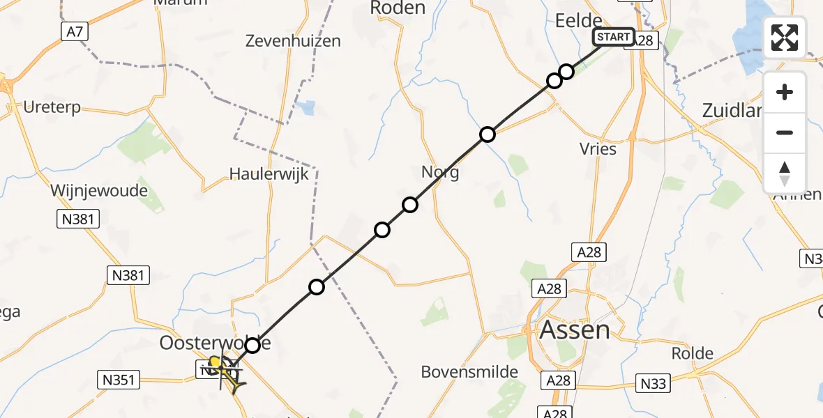 Routekaart van de vlucht: Lifeliner 4 naar Oosterwolde, Lugtenbergerweg