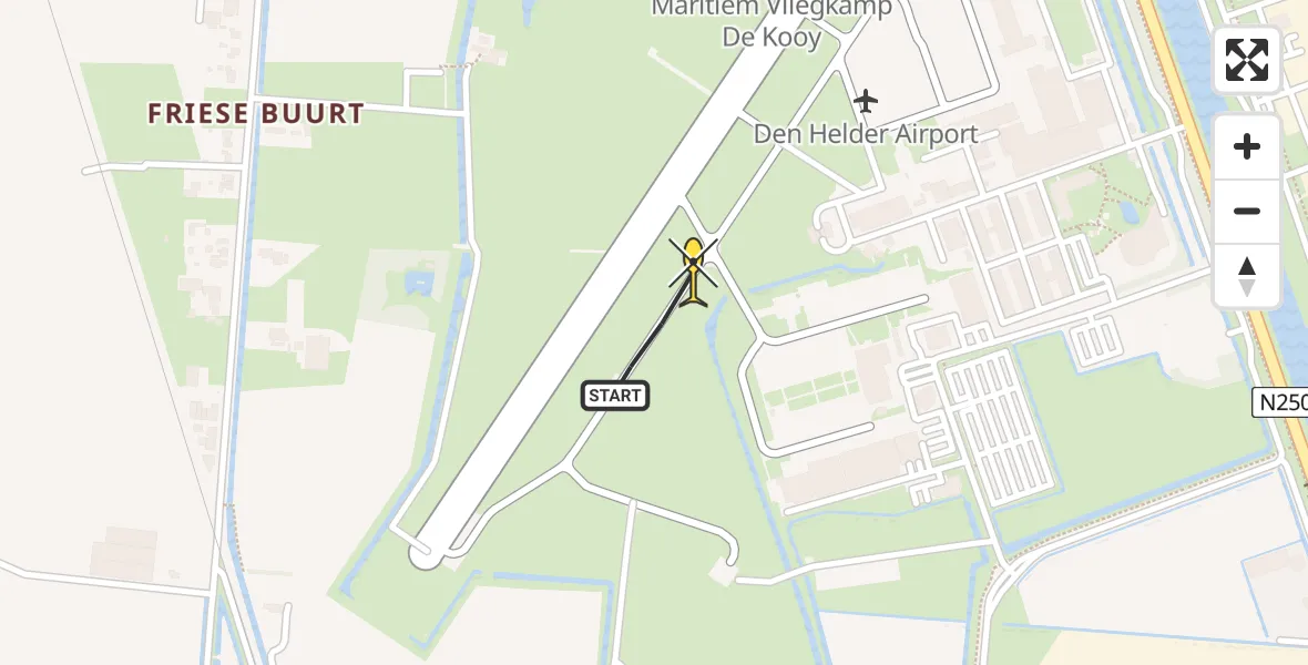 Routekaart van de vlucht: Kustwachthelikopter naar Vliegveld De Kooy, Luchthavenweg