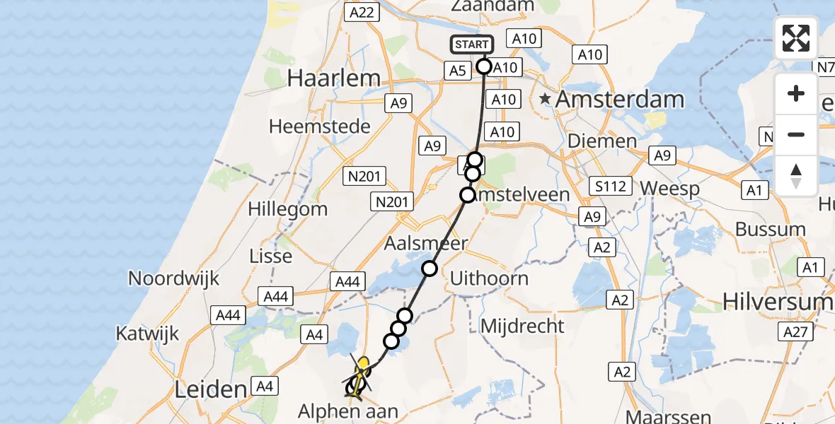 Routekaart van de vlucht: Lifeliner 1 naar Woubrugge, Hemweg