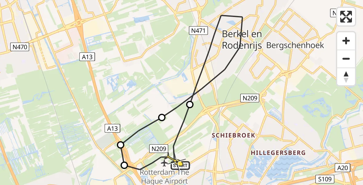 Routekaart van de vlucht: Lifeliner 2 naar Rotterdam The Hague Airport, Sportlaan