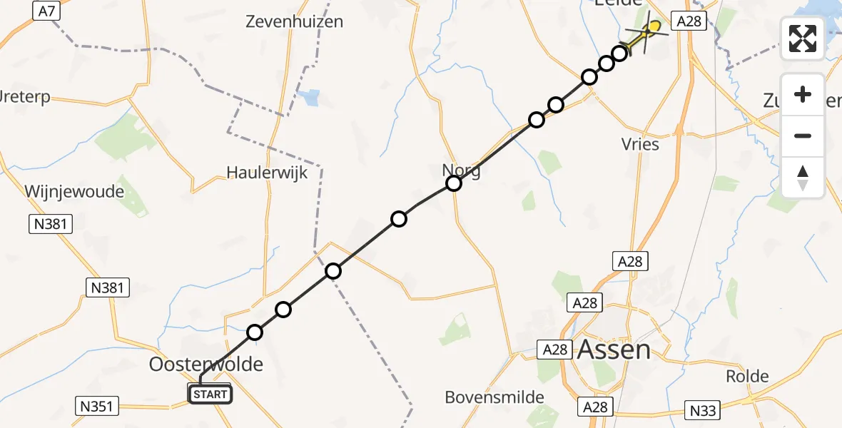 Routekaart van de vlucht: Lifeliner 4 naar Groningen Airport Eelde, Meuleveldweg