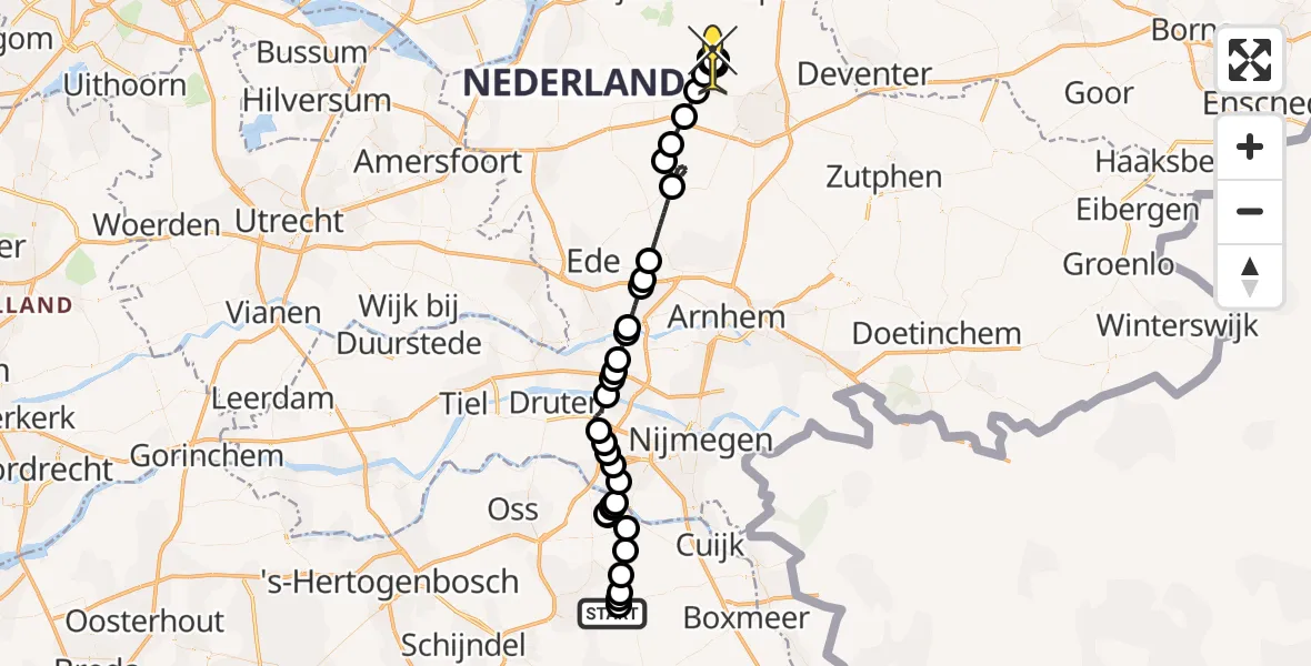 Routekaart van de vlucht: Politieheli naar Vaassen, Zeelandsedijk