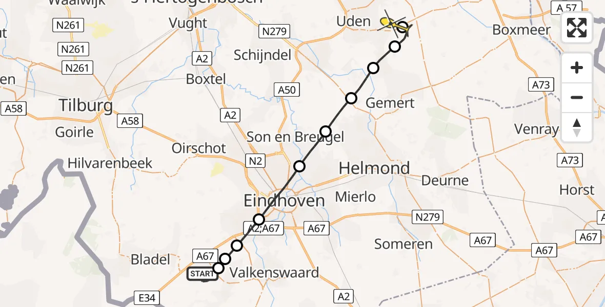 Routekaart van de vlucht: Lifeliner 3 naar Vliegbasis Volkel, Boksheidsedijk