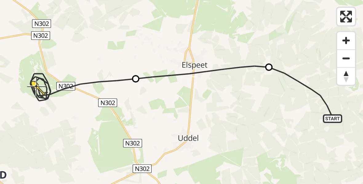 Routekaart van de vlucht: Politieheli naar Ermelo, Elspeterweg