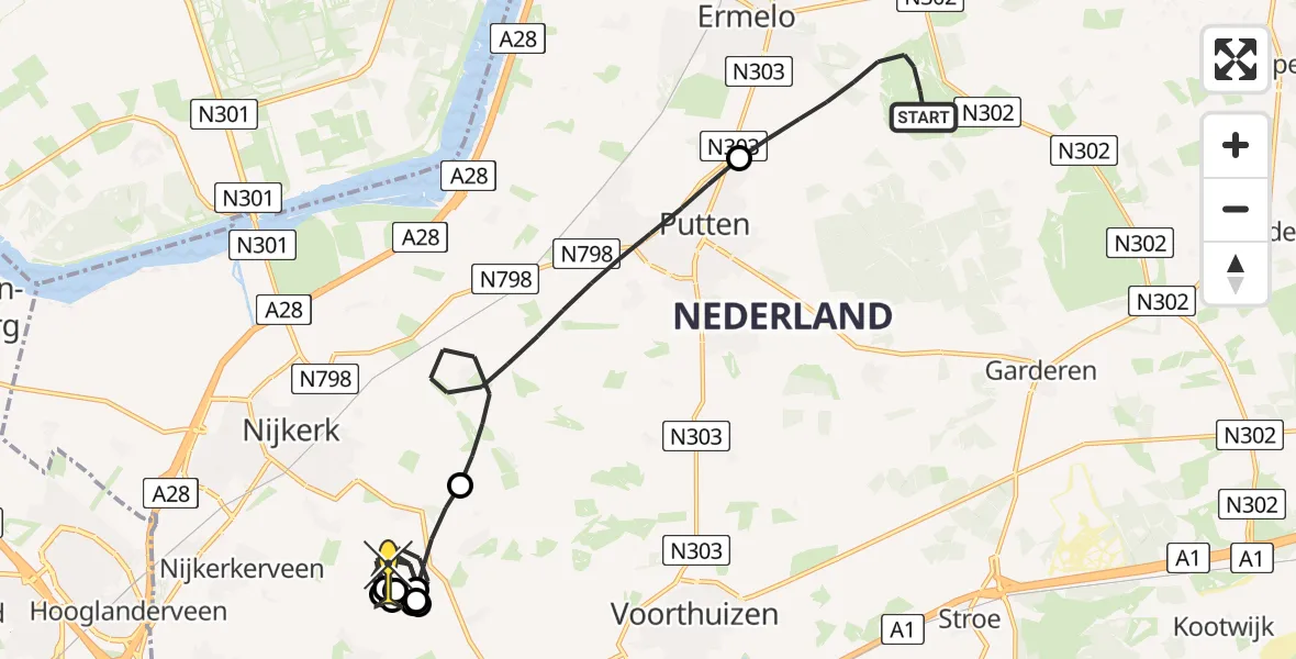 Routekaart van de vlucht: Politieheli naar Nijkerk, Postweg