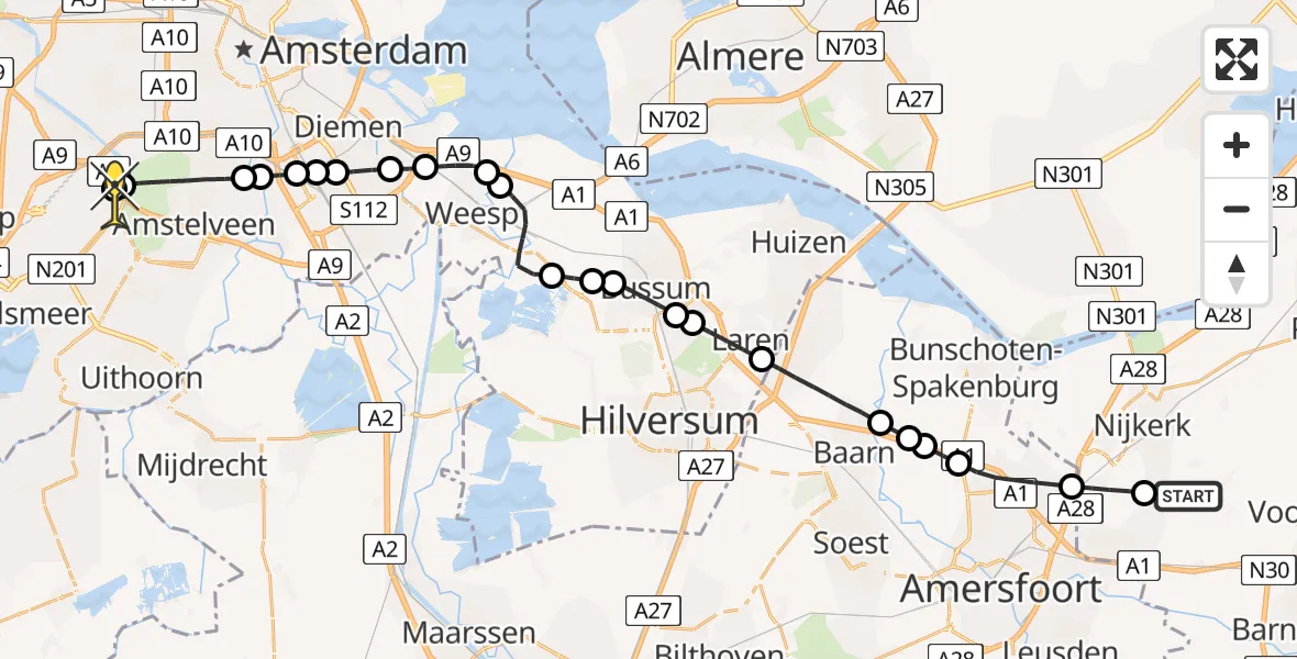 Routekaart van de vlucht: Politiehelikopter naar Schiphol, Blokhuizersteeg