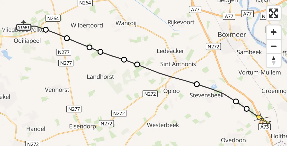Routekaart van de vlucht: Lifeliner 3 naar Vierlingsbeek, Rode Eiklaan