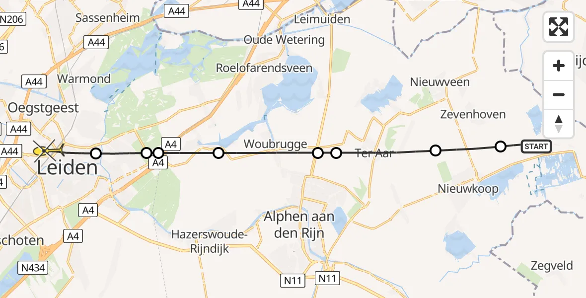 Routekaart van de vlucht: Lifeliner 1 naar Leiden, Molenweg