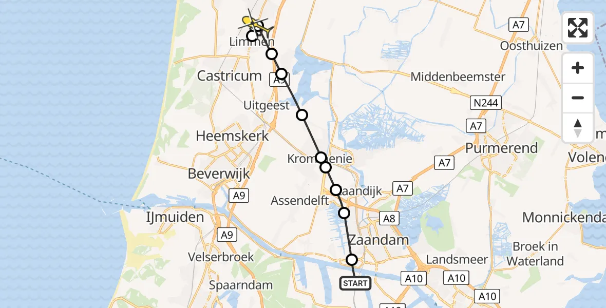 Routekaart van de vlucht: Lifeliner 1 naar Heiloo, Hornweg