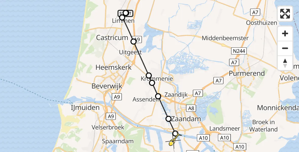 Routekaart van de vlucht: Lifeliner 1 naar Amsterdam Heliport, Visweg
