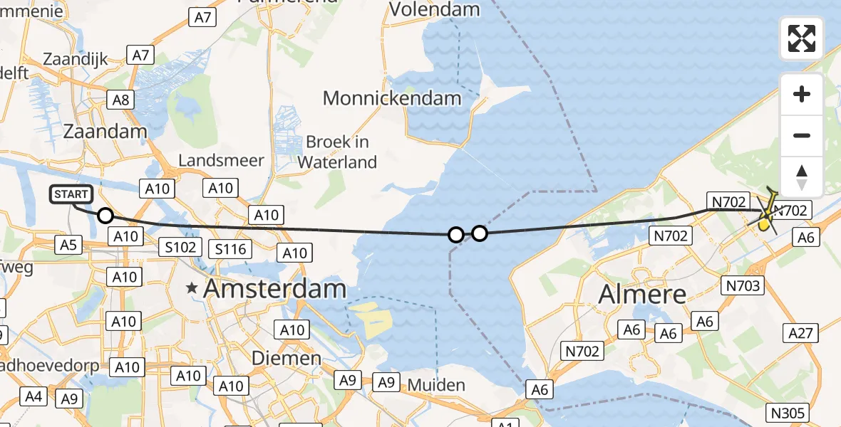Routekaart van de vlucht: Lifeliner 1 naar Almere, Westhaven