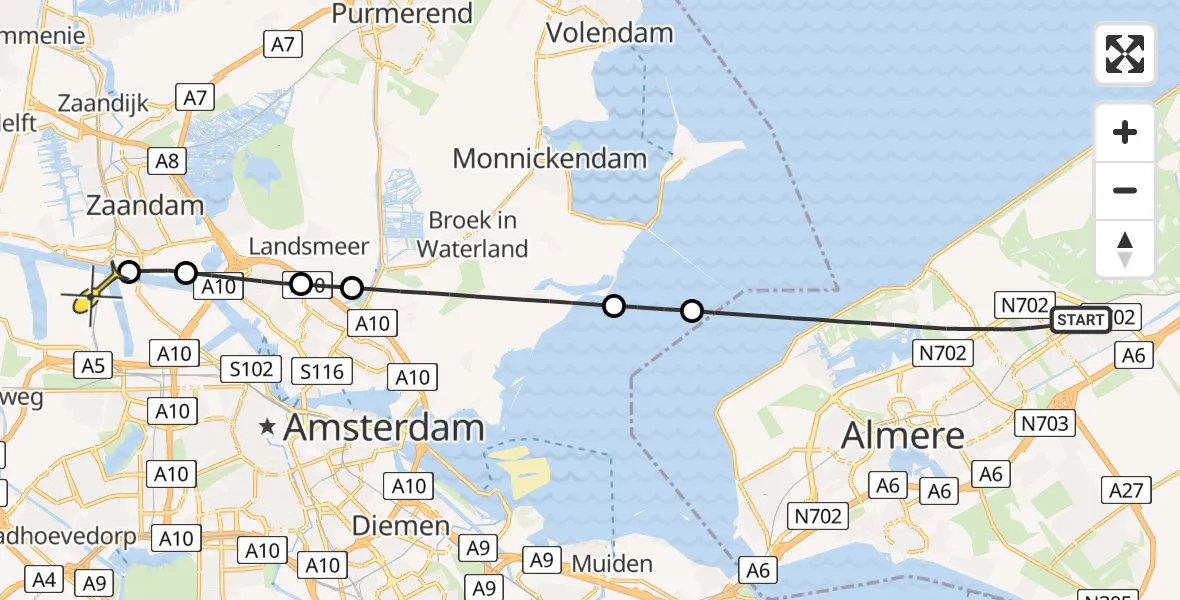 Routekaart van de vlucht: Lifeliner 1 naar Amsterdam Heliport, Pieter van Damstraat
