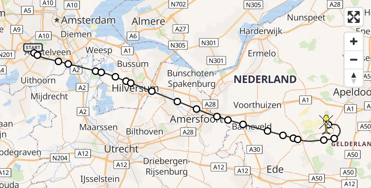 Routekaart van de vlucht: Politieheli naar Harskamp, Voltweg