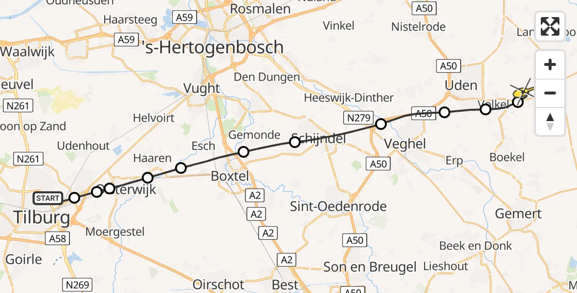 Routekaart van de vlucht: Lifeliner 3 naar Vliegbasis Volkel, Kapitein Nemostraat