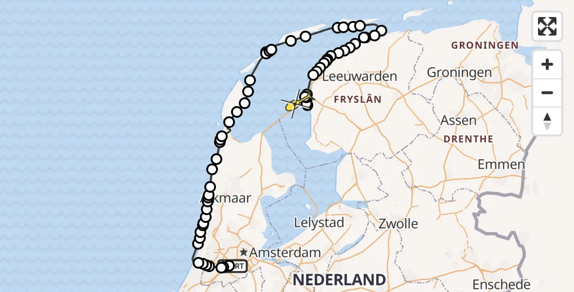 Routekaart van de vlucht: Politiehelikopter naar Harlingen, Loevesteinse Randweg