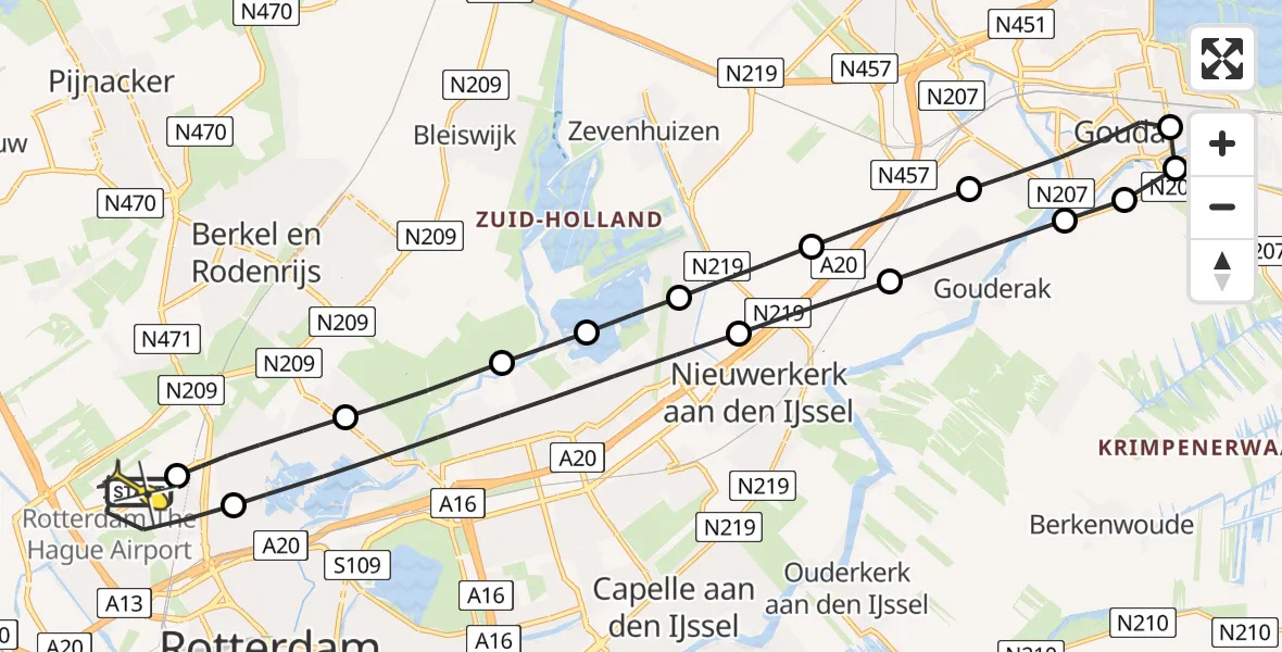 Routekaart van de vlucht: Lifeliner 2 naar Rotterdam The Hague Airport, Deelenpad