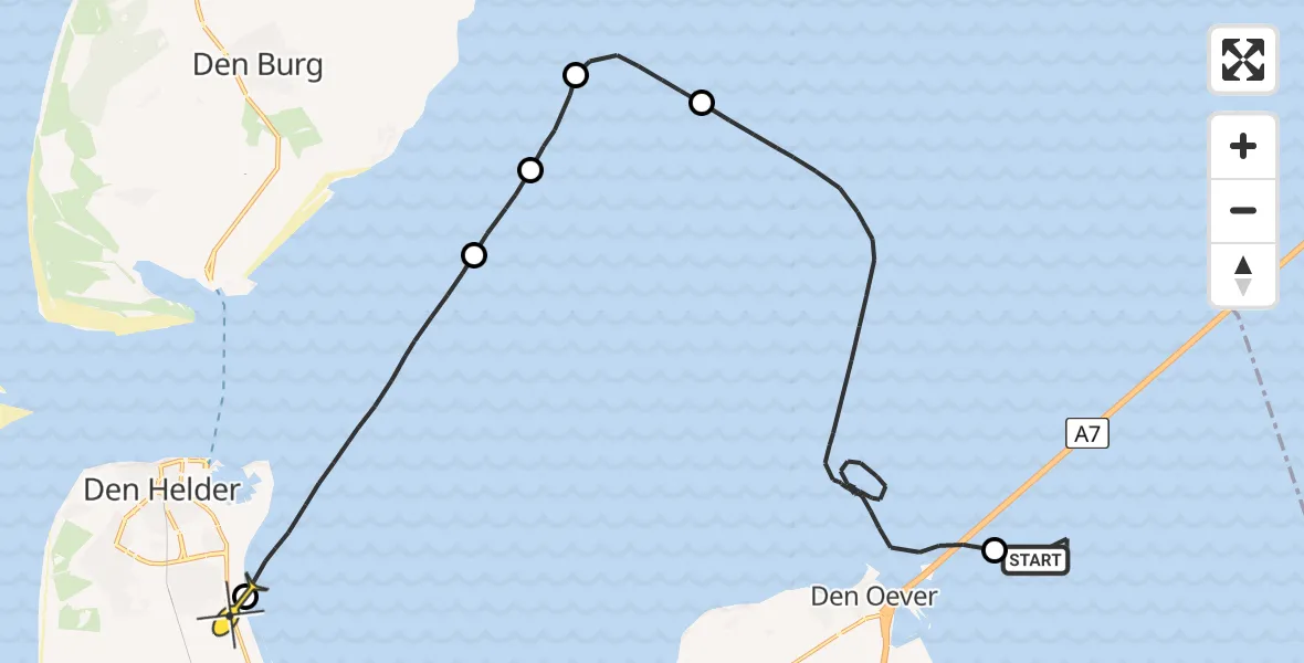 Routekaart van de vlucht: Kustwachthelikopter naar Vliegveld De Kooy, Boereplaat