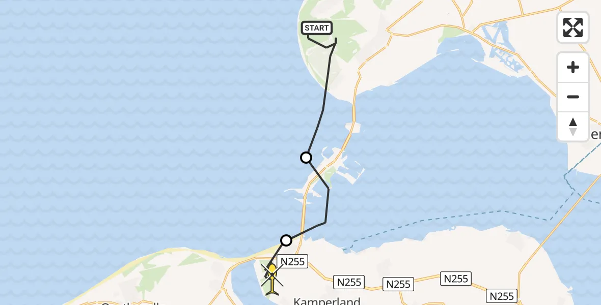 Routekaart van de vlucht: Kustwachthelikopter naar Kamperland, A. van der Weijdeweg