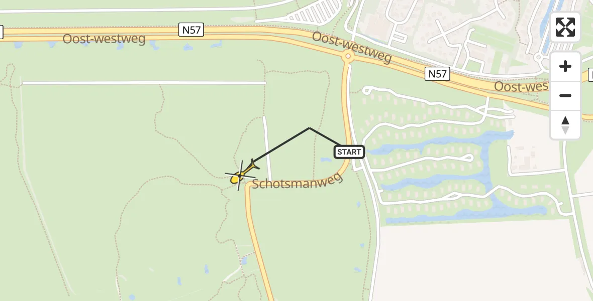 Routekaart van de vlucht: Kustwachthelikopter naar Kamperland, Schotsmanweg