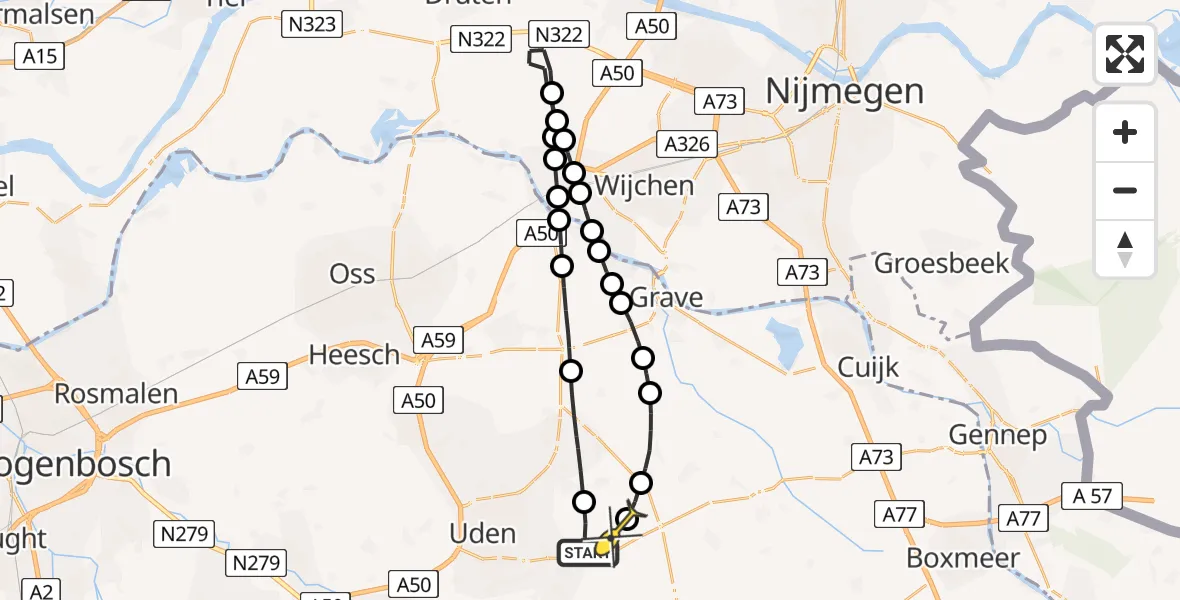 Routekaart van de vlucht: Lifeliner 3 naar Vliegbasis Volkel, zeelandsedijk