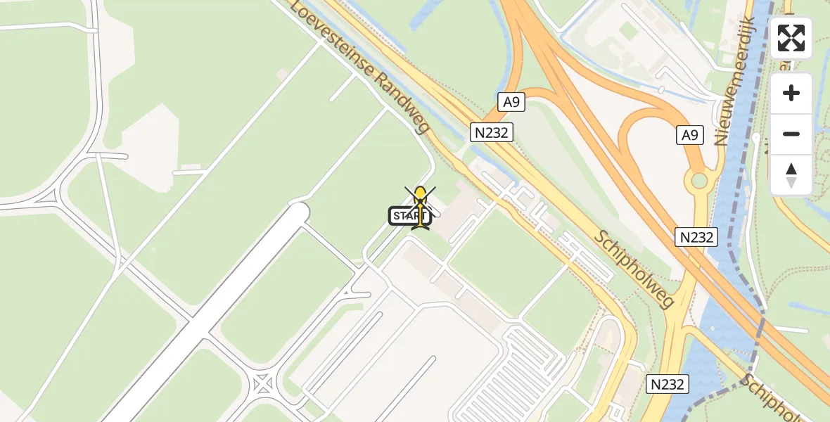 Routekaart van de vlucht: Politieheli naar Schiphol, Loevesteinse Randweg