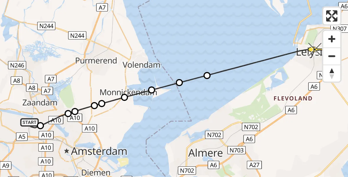 Routekaart van de vlucht: Lifeliner 1 naar Lelystad, Westhaven