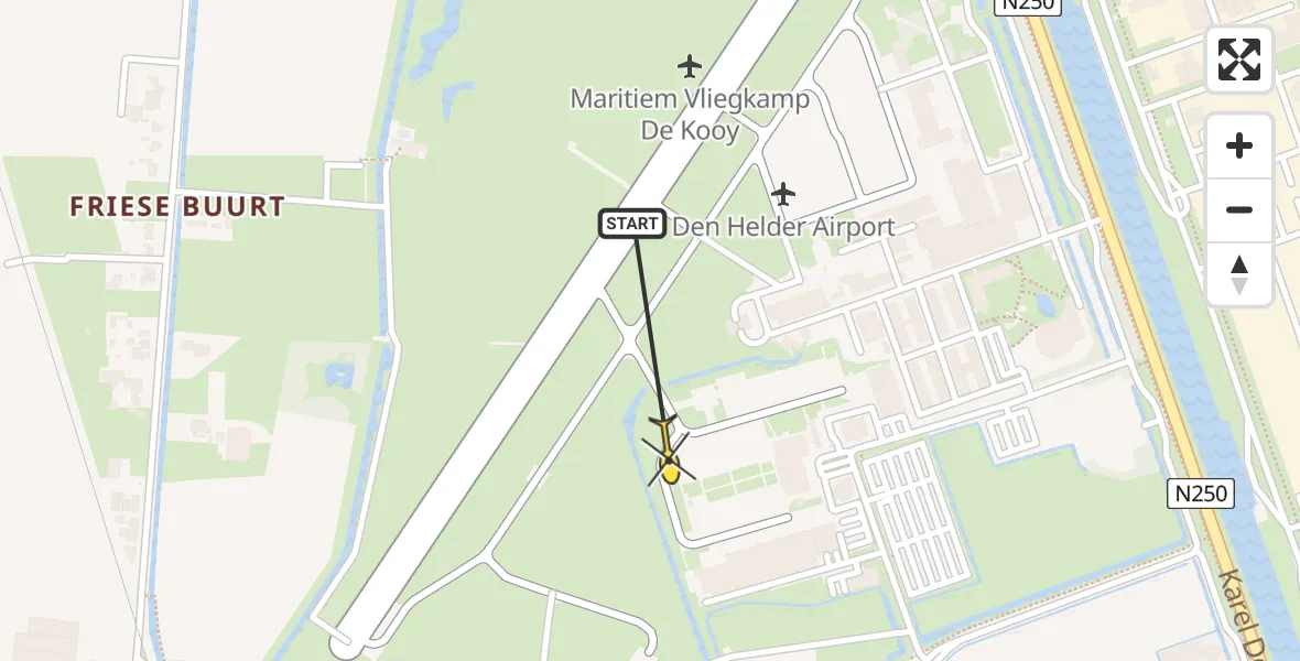 Routekaart van de vlucht: Kustwachthelikopter naar Vliegveld De Kooy, Luchthavenweg