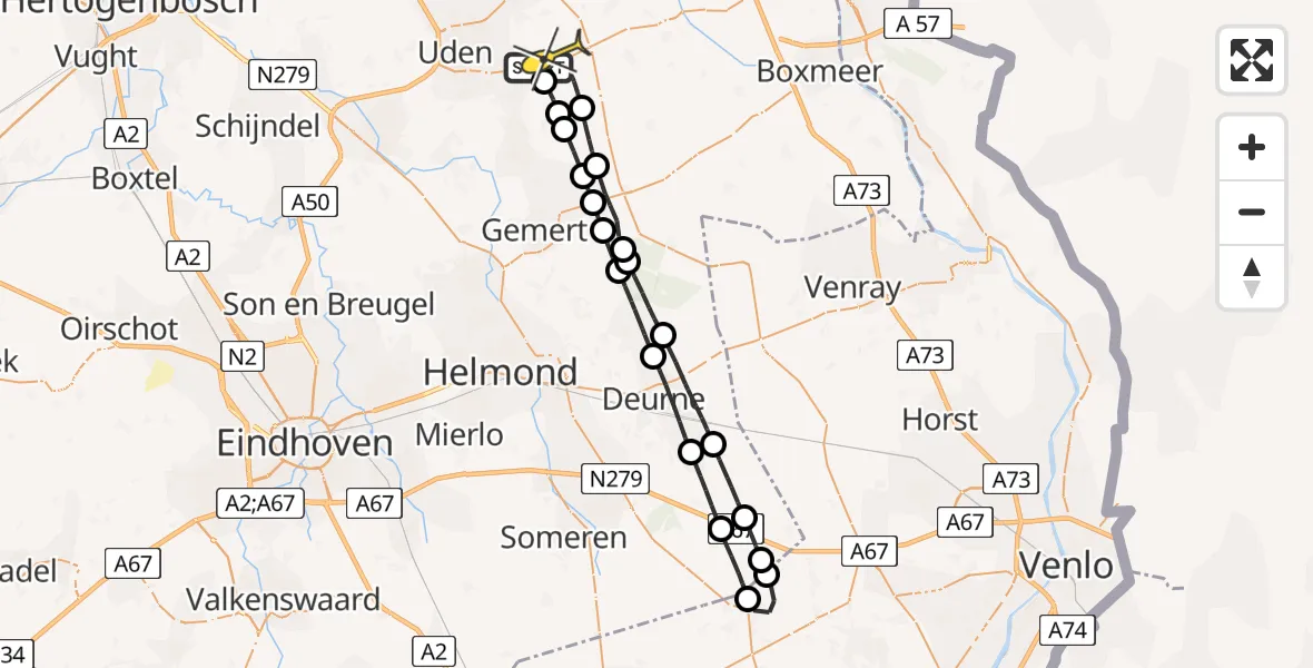 Routekaart van de vlucht: Lifeliner 3 naar Vliegbasis Volkel, Rechtestraat