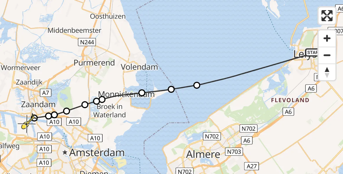 Routekaart van de vlucht: Lifeliner 1 naar Amsterdam Heliport, Schouw