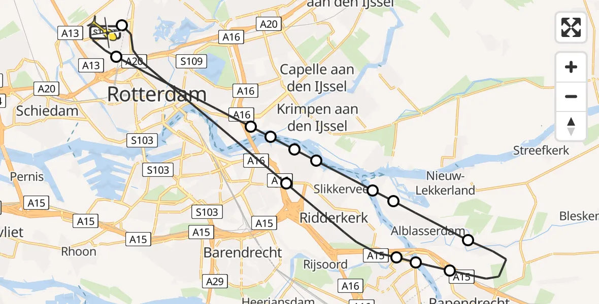 Routekaart van de vlucht: Lifeliner 2 naar Rotterdam The Hague Airport, Hertenheuvel