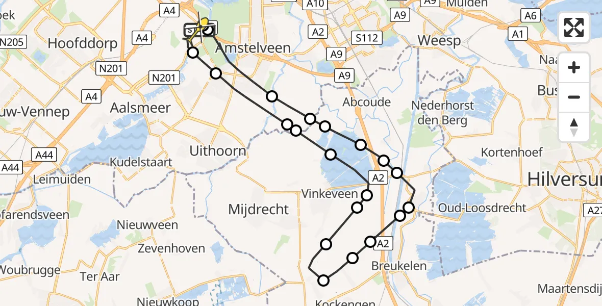 Vluchtroute Politiehelikopter van Schiphol naar Schiphol