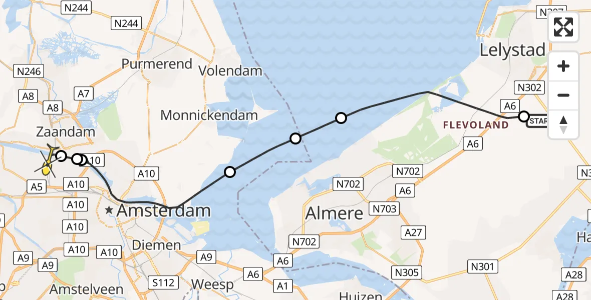 Routekaart van de vlucht: Traumaheli naar Amsterdam Heliport, Anthony Fokkerweg