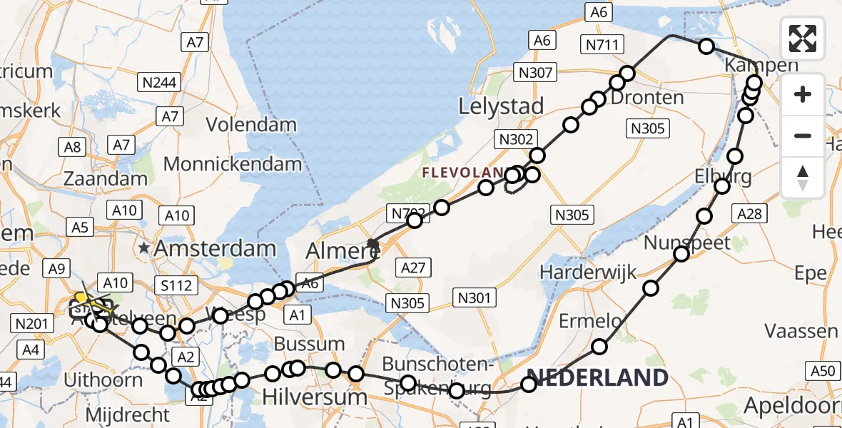 Routekaart van de vlucht: Politieheli naar Badhoevedorp, Thermiekstraat