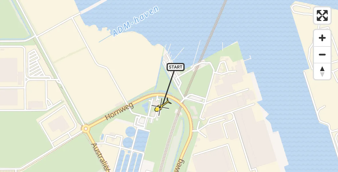 Routekaart van de vlucht: Traumaheli naar Amsterdam Heliport, Hornweg