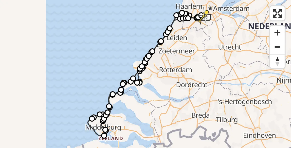 Routekaart van de vlucht: Politieheli naar Schiphol, Amsterdam-Bataviaweg