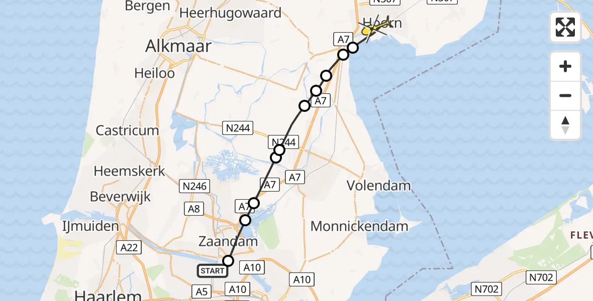 Routekaart van de vlucht: Lifeliner 1 naar Hoorn, Westhaven