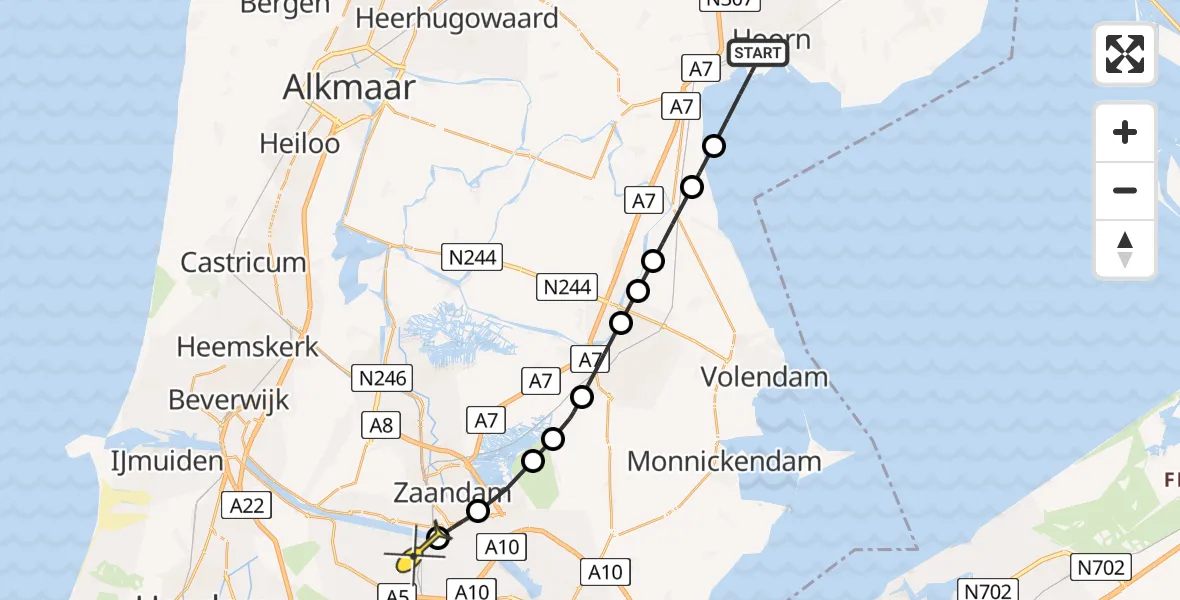 Routekaart van de vlucht: Lifeliner 1 naar Amsterdam Heliport, West